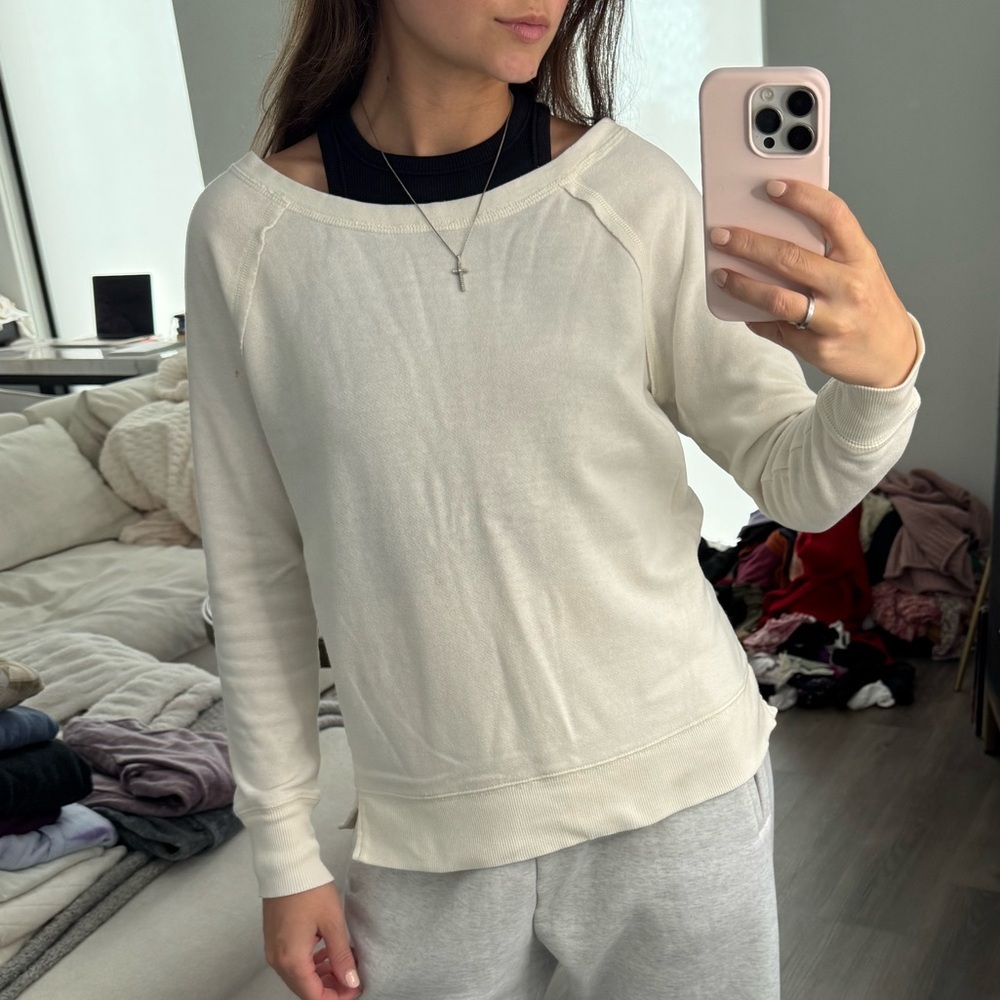 Aerie Cream Cozy Long Sleeve Lightweight Sweatshirt XS
